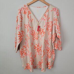 Belle Boho Tassel Zip Top Coral Beachy Vacation Cruise Cover-Up Coastal Size 2X